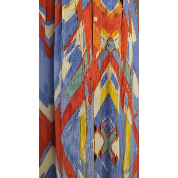 C&C California Boho Gauze Colorful Maxi Midi Dress Blue Ikat Abstract Swing S - Picture 4 of 6